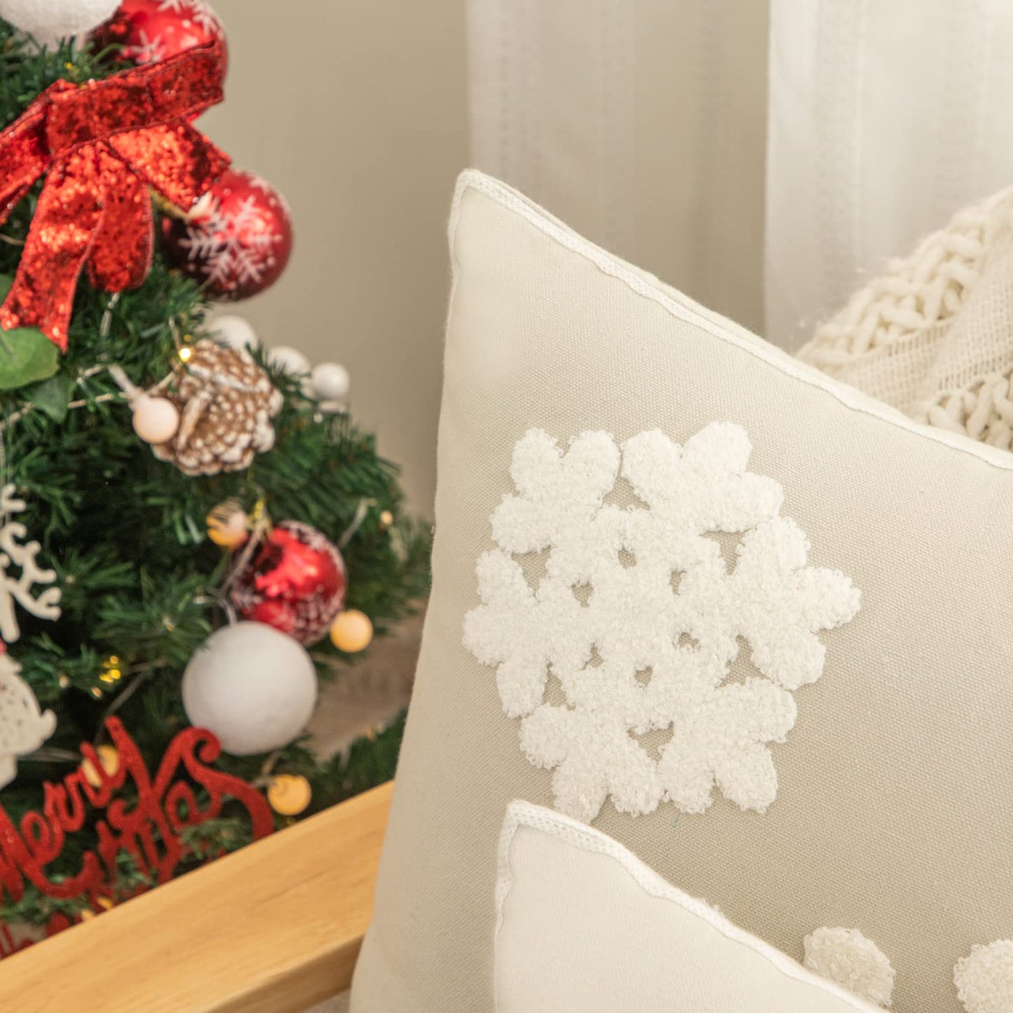 AFIRMLY 18x18,Cotton Christmas Blessing Throw Pillow Cover for Bed Sofa Cushion Car Snowflake Embroideried Pillowcases,1pair Grey