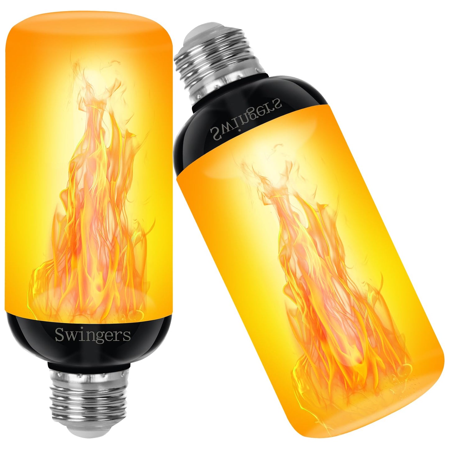 Swingers Upgraded LED Flame Light Bulbs,3 Modes Flickering Light Bulbs,E26 Base Fire Flame Bulb for Christmas Decorations Outdoor, Halloween Lights Patio Indoor Home Decor (Yellow, 2 Pack)