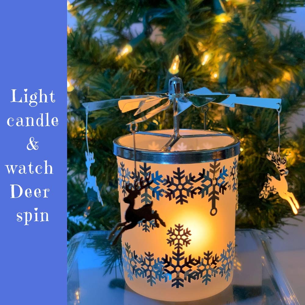 Reindeer Decor - Candle Spinner - Dangling Reindeer Spin Around Snowflake Candleholder - Spinner Turns from The Heat of The Candle - 5.5" H x 4.5" W