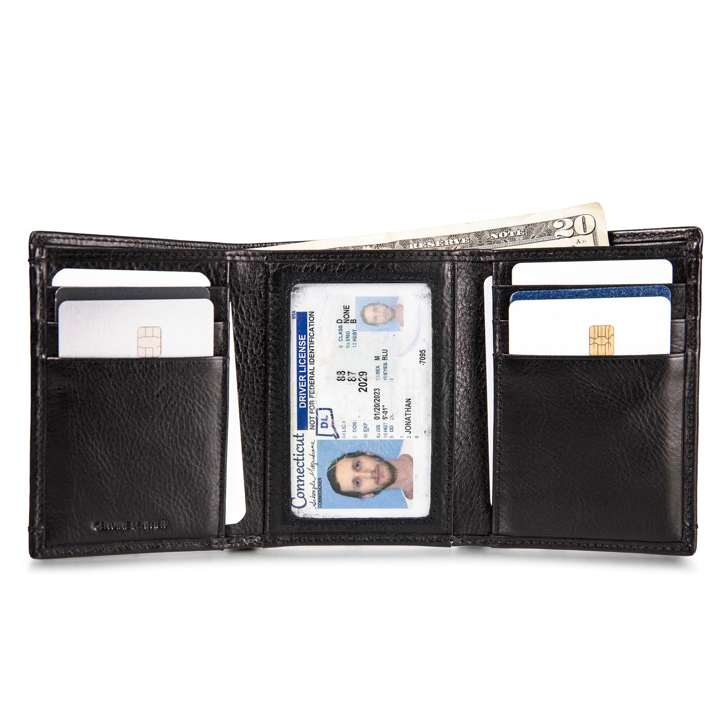 Lucky Brand Men's Smooth Leather Trifold Wallet - with RFID Blocking Lining, 6 Card Slots and Large Bill Pocket- Black