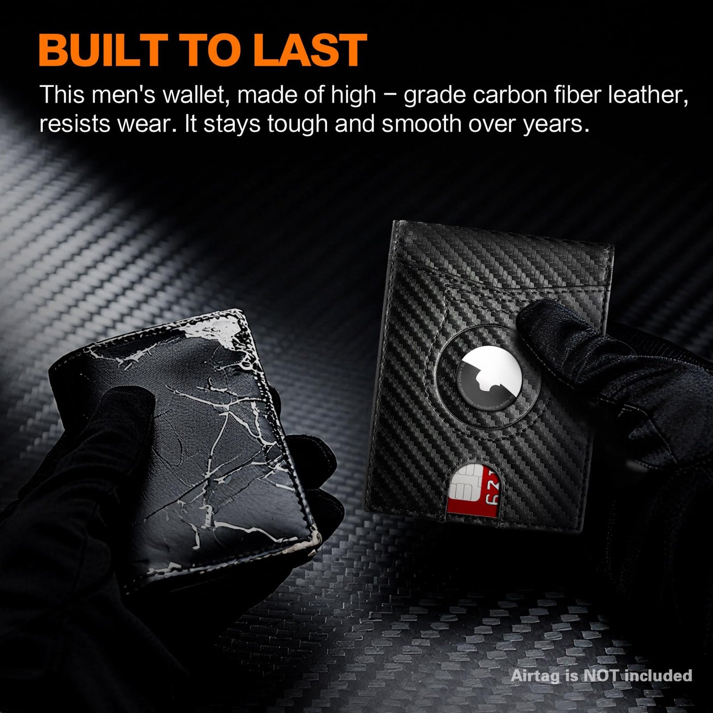 Wallet for Men Slim RFID Blocking Bifold Carbon Fiber,Minimalist Small Compact Front Pocket Credit Card Holder,Thin Mens Leather Wallets Smart Security With 2 ID windows 1 Cash (Black & Red)