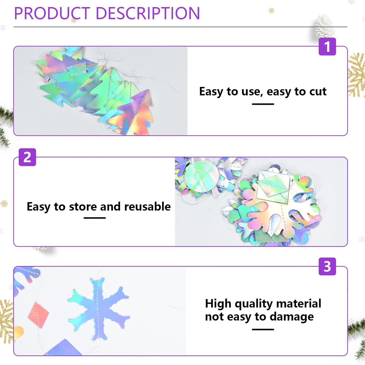 Iridescent Holographic Party Decorations, 29Pcs, Rainbow Swirl Streamers, Snowflake Garland, Christmas Tree Decor, Winter Wonderland Weddings, Disco Parties, Holiday Gatherings (29-Piece/Rainbow)