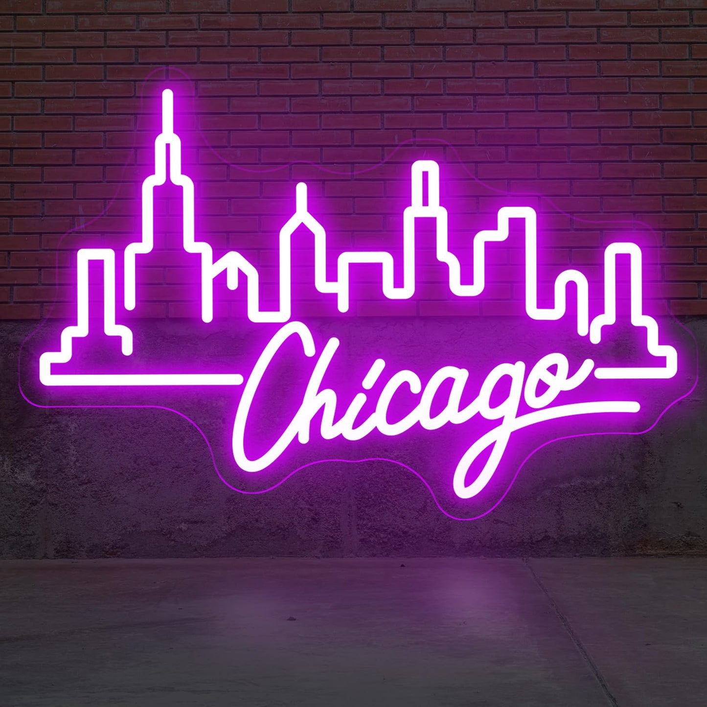 City Light Chicago Neon Sign, Skyline Neon Light, Home Wall Office Decor, Chicago City Led Sign, City Sign for Christmas Birthday Gifts Women Gift Bar Pub Store Club Garage Home Party-Purple-17.3"