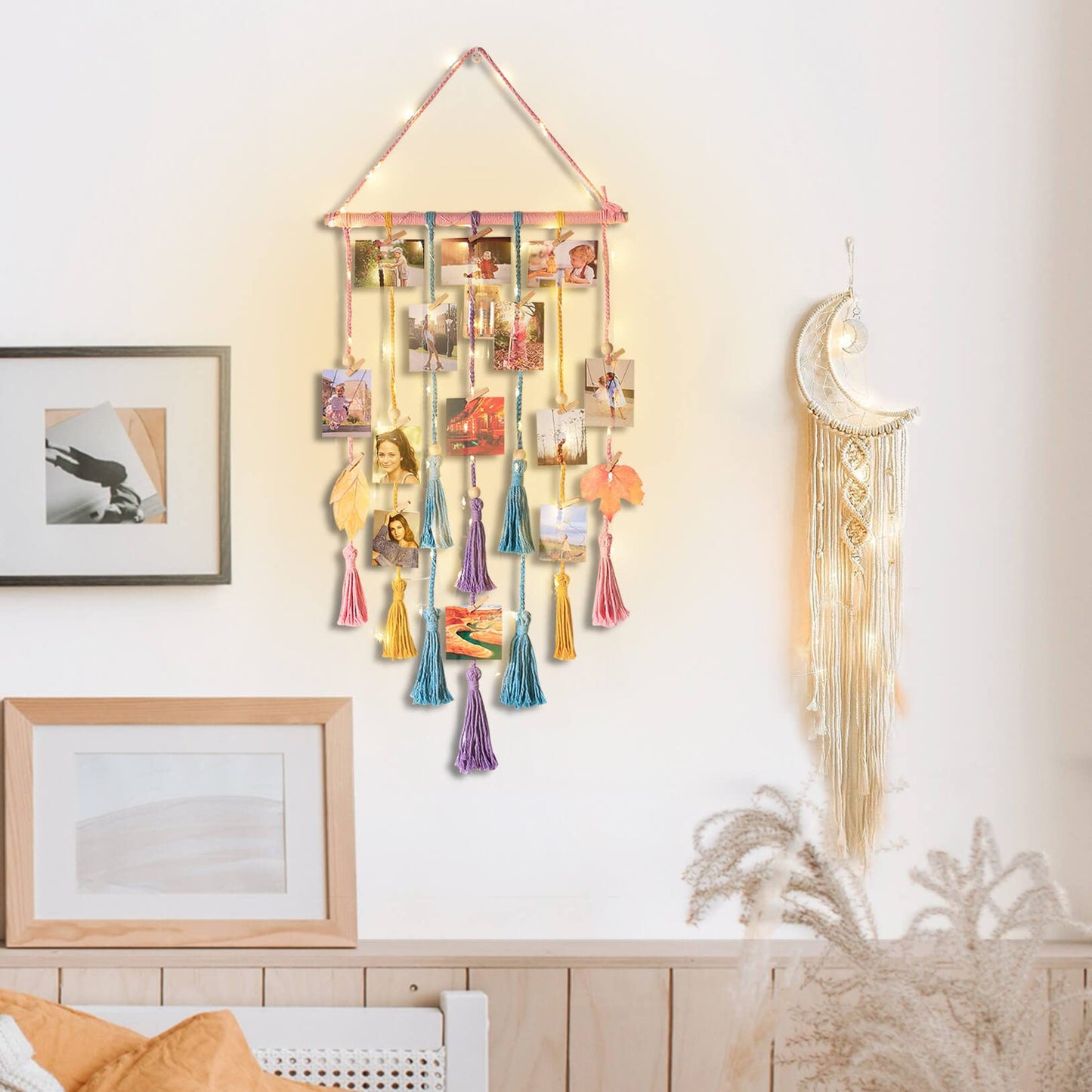 Homecor Gifts for Teenage Girls, Hanging Photo Display & Moon Dream Catchers, Christmas Teen Girls Gifts Ideas Ages 10 11 12 13 14 Years Old, Macrame Wall Decor Boho Bedroom Dorm Aesthetic Room Decor