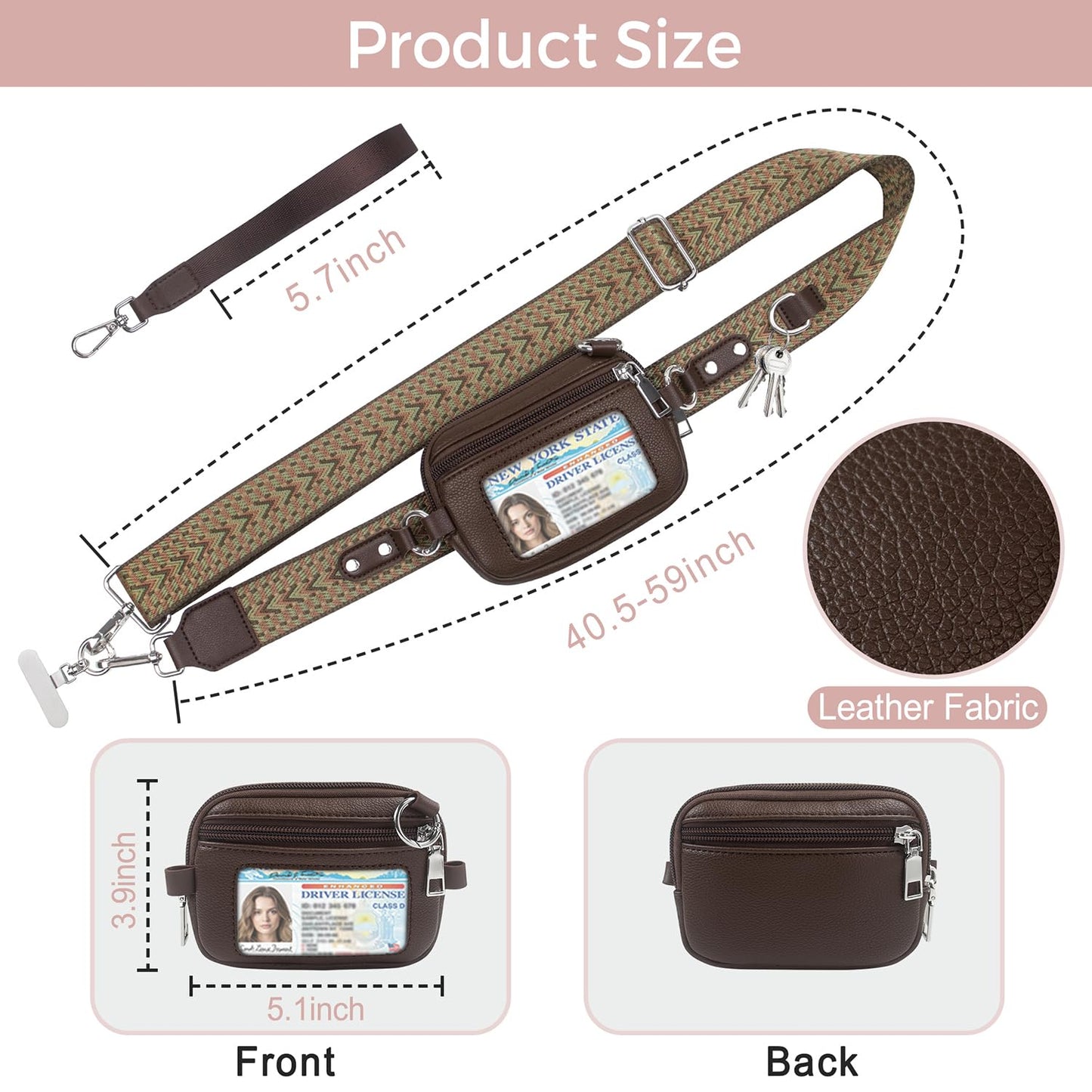 Zencjklixo Clip and Go Strap Cell Phone Pouch Lanyard Crossbody with Wallet Adjustable Leather Purse Strap Anti Theft Pu Wrist for Women Teacher with Id and Passport(Coffee)