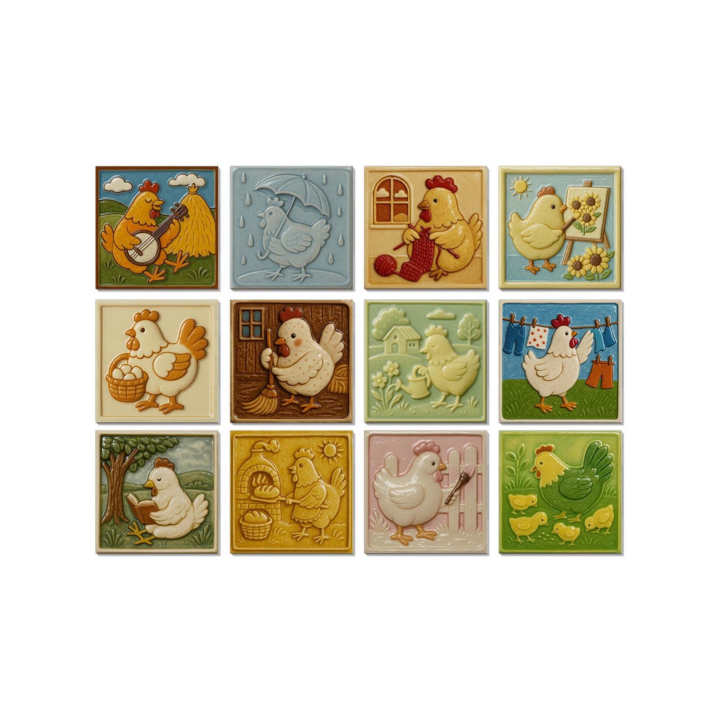 Art Deco Cute 3D backsplash Tiles for Kitchen Bathroom RV ladundry wall Decor,Decorative smart Tile Stickers Stick on backsplash with Hen Picture