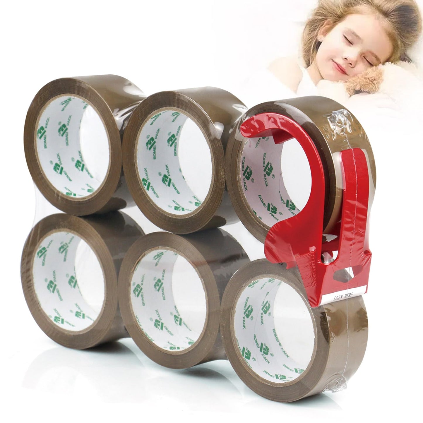 BOMEI PACK 6 Rolls Silent Brown Packing Tape, 1.88" x 60 yds,Heavy Duty Packaging Carton Tape for Shipping Packaing Moving Sealing, 2.4mil Thickness, 60 Yards Per Roll