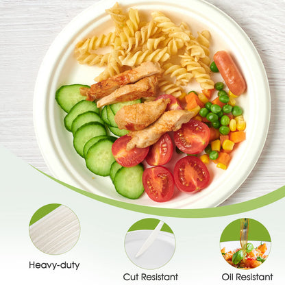 ECOLipak 100% Compostable 10 Inch Heavy Duty Paper Plates, 150 Pack Disposable Biodegradable Eco-friendly Sugarcane Bagasse Plates for Dinner Party(White)