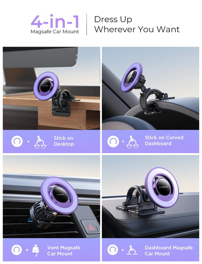 LISEN for MagSafe Car Mount [360° Rotation] Magnetic Phone Holder for Car Vent Phone Mount, Hands Free Phone Mount for Car Accessories, Phone Car Mount for iPhone Includes Vent/Dashboard Mount, Black