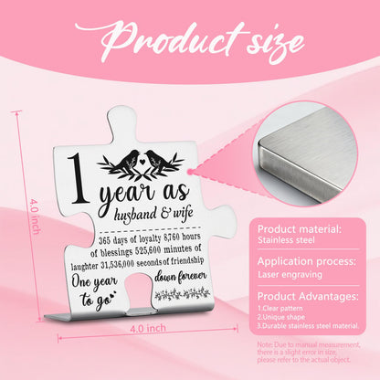 1 Year Anniversary Plaque Gift for Husband Wife, 1st Marriage Gift for Couple Ornament Decor Stainless Steel Puzzle Piece Decorative Signs Plaques YPP7