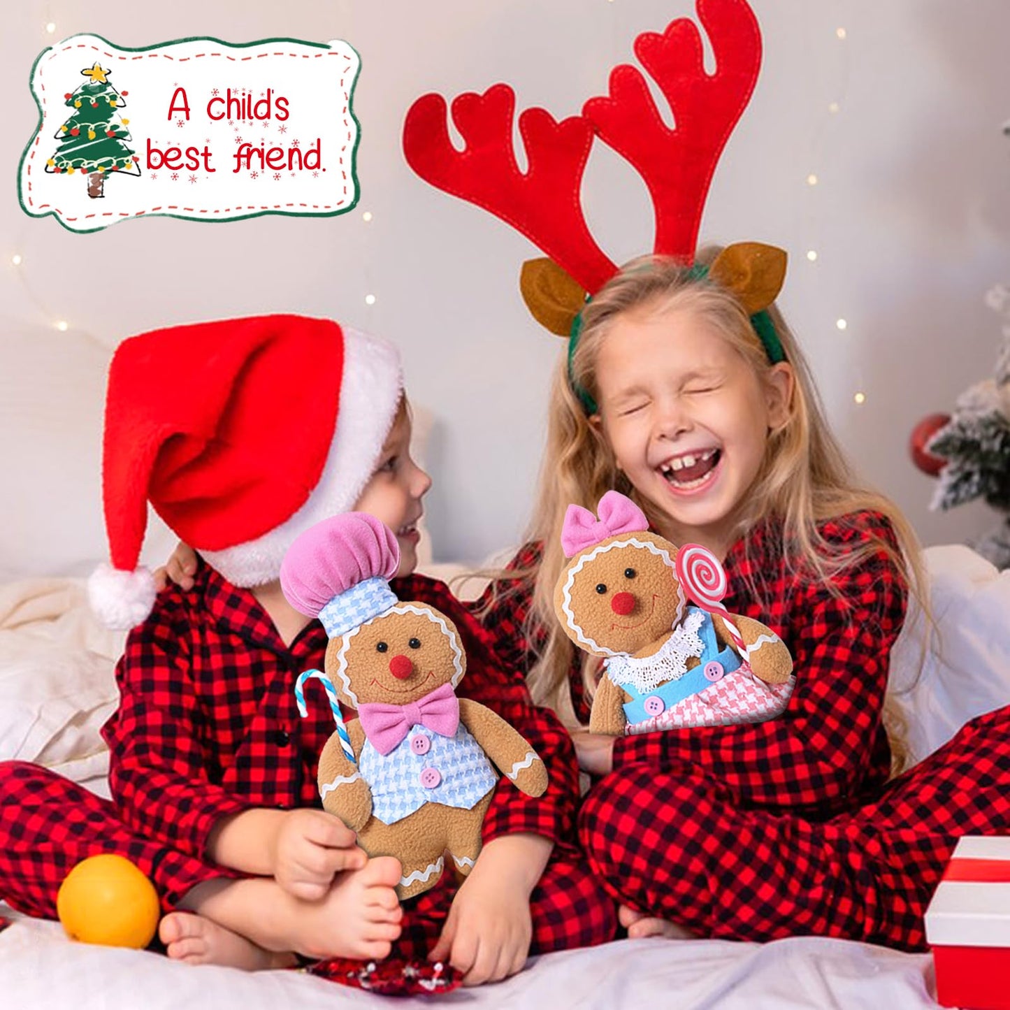 GAKSK Christmas Decorations Indoor Gingerbread Plush Hold Candy Cane Home Decor Gifts 11.8inch Gingerbread Stuffed Animal Doll Tree Toppers Christmas Decorations (2PCS)
