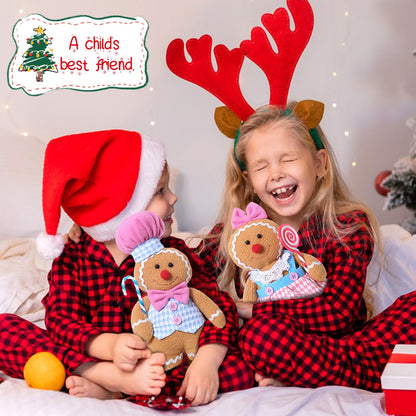 GAKSK Christmas Decorations Indoor Gingerbread Plush Hold Candy Cane Home Decor Gifts 11.8inch Gingerbread Stuffed Animal Doll Tree Toppers Christmas Decorations (2PCS)
