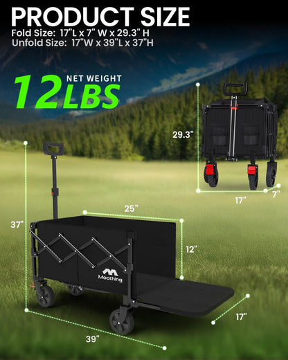 Moothing Collapsible Wagon, Foldable Wagons with Extended 40" L, Folding Wagon with Tailgate, Portable Lightweight Utility Wagons for Grocery, Shopping, Camping, Garden, Sports, Black D