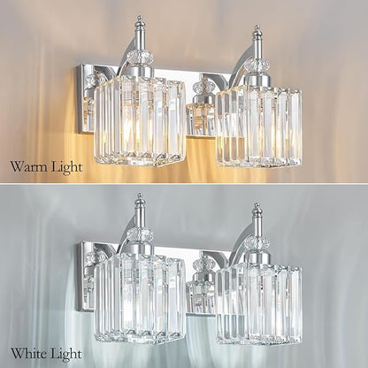 Crystal Vanity Lights Chrome 2 Light Bathroom Light Fixtures Over Mirror Modern Vanity Light for Bathroom