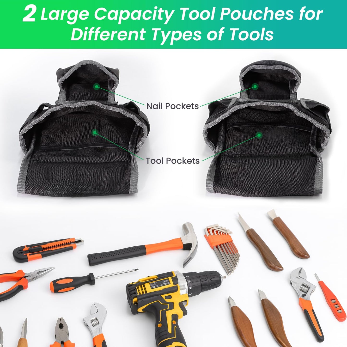 FamilyKit Tool Belt With Suspenders - Magnetic Heavy Duty Tool Belts with 18 Pockets, Tool Pouch with Detachable & Adjustable 32"-66" Waist for Electricians, Carpenters, Framers, Construction,Black
