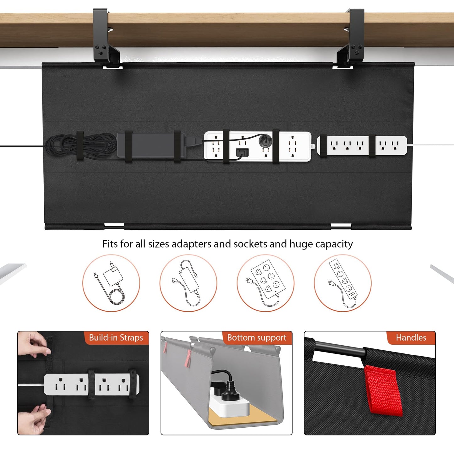 Univivi No Drill Under Desk Cable Management Tray, 36" Cord Organizer for Table, Clamp/Screw Mount Desk Cable Management, Premium Fabric Cable Management Tray for Office, Home