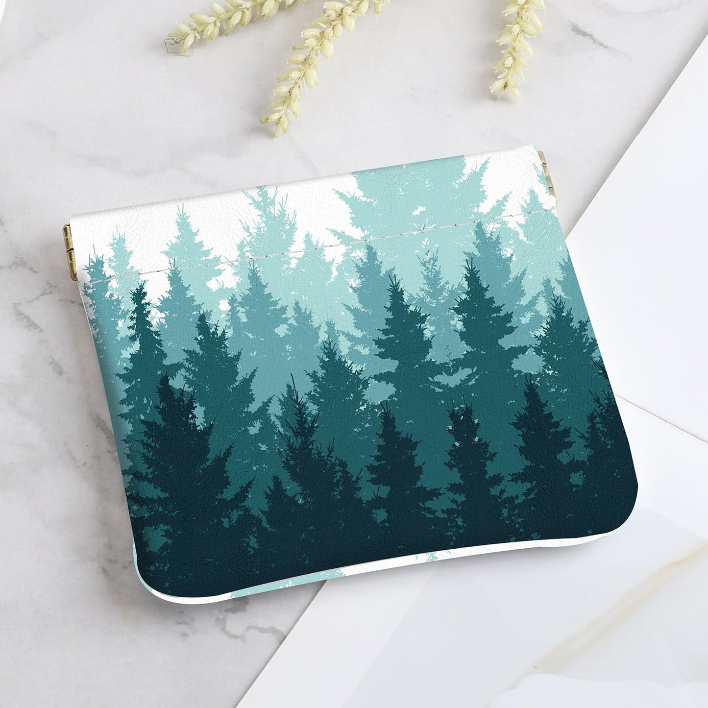 2Pcs PU Leather Small Squeeze Coin Purse Pouch Mini coin Bag Unique And Cute Wallet Cosmetic Bags Change Bag For Women Girls Men （Green Forest L