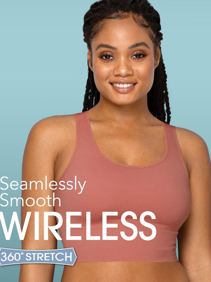 Fruit of the Loom Women's 360 Stretch Longline Sport, Comfortable Wireless Bras, Seamless Full-Coverage for a Natural Shape, Desert Dusk/Olive Night/Black