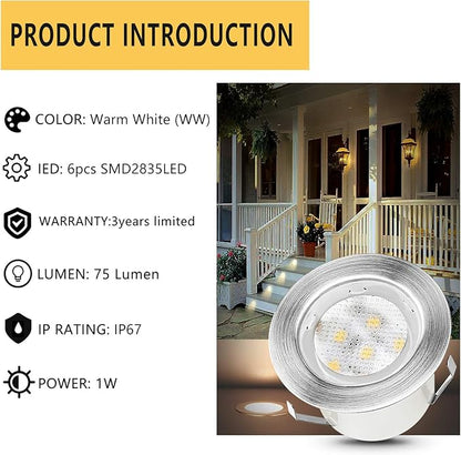Led Deck Lights Outdoor Waterproof Low Voltage Stainless Steel 1W Outdoor Yard Garden Decoration Lamps Landscape Pathway Patio Step Stairs LED In-ground Lights Silver Border(30pcs,Warm White)