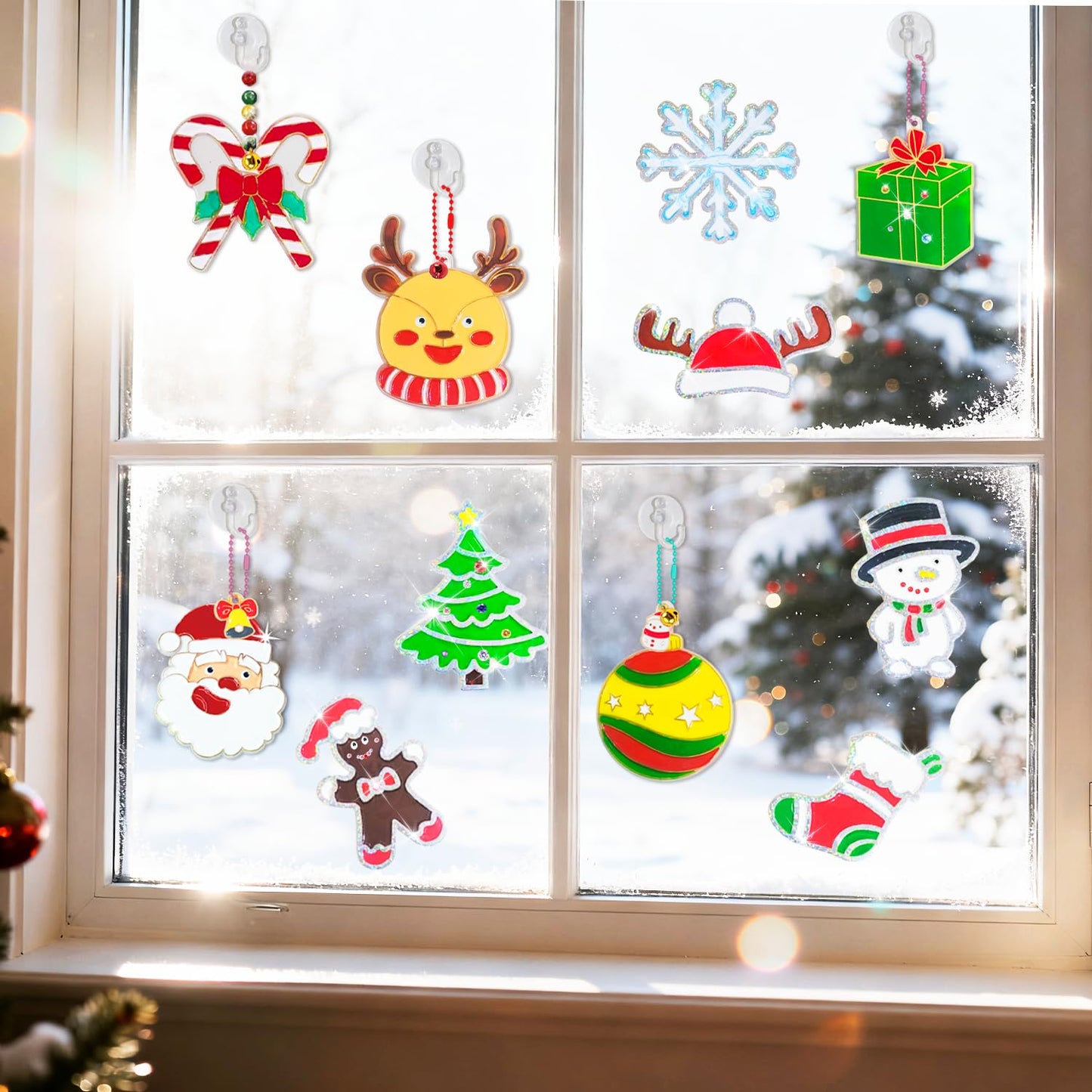 DIY Window Paint Art, 208pcs Christmas Craft Kits, Create Your Own Suncatchers Christmas Crafts for Christmas Party, Window DIY Paint Art Make Your Own Window Clings for Christmas Holiday Decorations