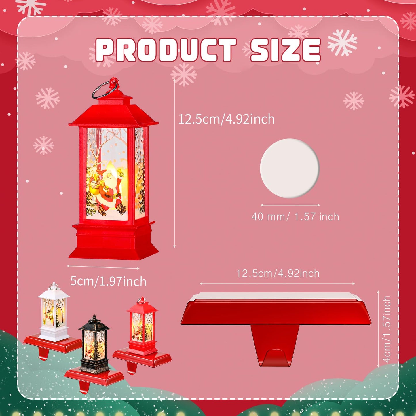 Ceenna 6 Sets Christmas Stocking Holders for Mantle with LED Light Xmas Stocking Fireplace Hooks Hanger Christmas Decoration for Fireplace Mantle