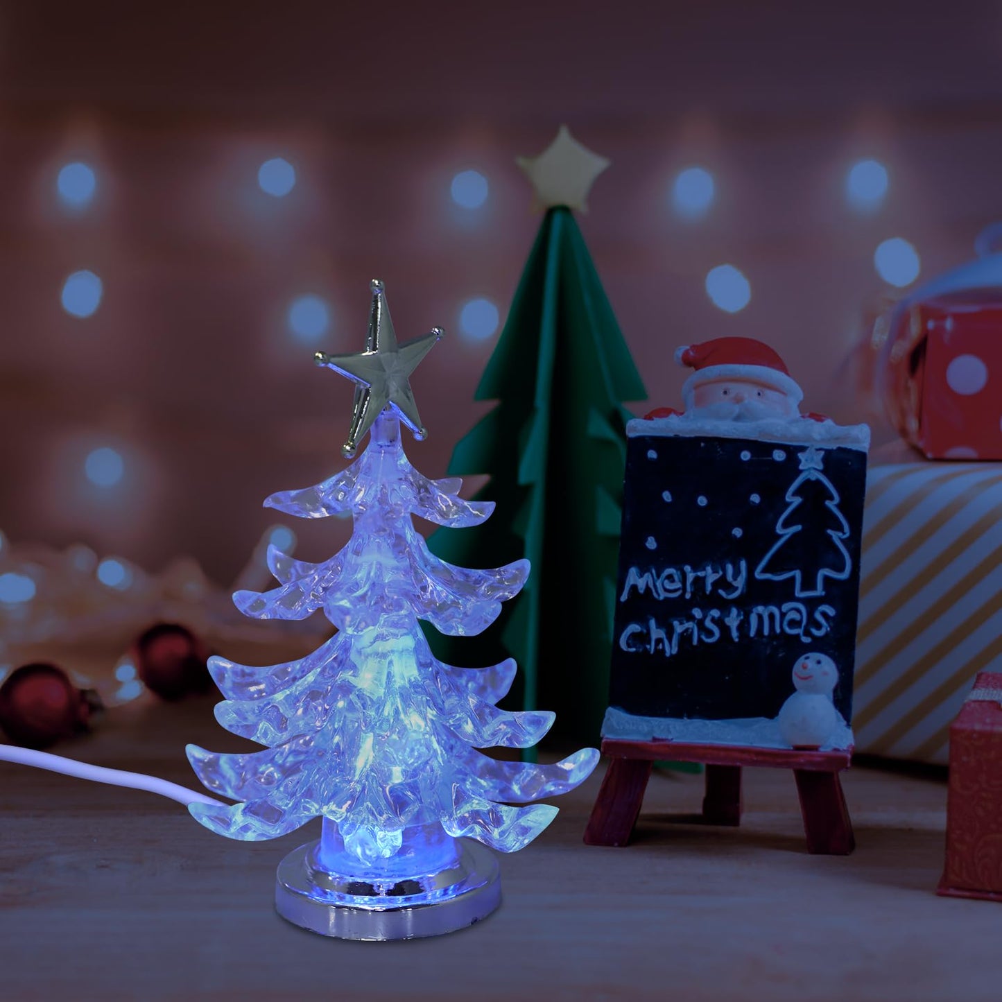 Gatuida 2pcs USB Night Light, RGB Led Glowing Christmas Tree Table Lamp, Acrylic Decorative Bedside Lamp for Home Decor, 4. 33 Inch