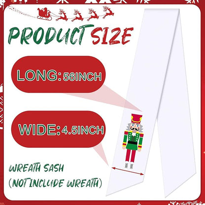 Wreath Sash for Front Door Wreath Satin Sash Blank Sashes Embroidery Monogram Yard Doorway Indoor Outdoor Wall Ribbon Bow Home Decor(Red, White,Nutcracker)