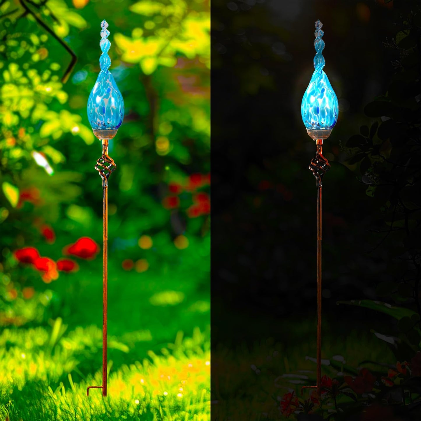 Solar Garden Lights, Solar Flame Lights Outdoor Decorative Garden Stakes Decor Waterproof Flame Solar Stake Lights for Outside Yard Patio Lawn Porch Cemetery