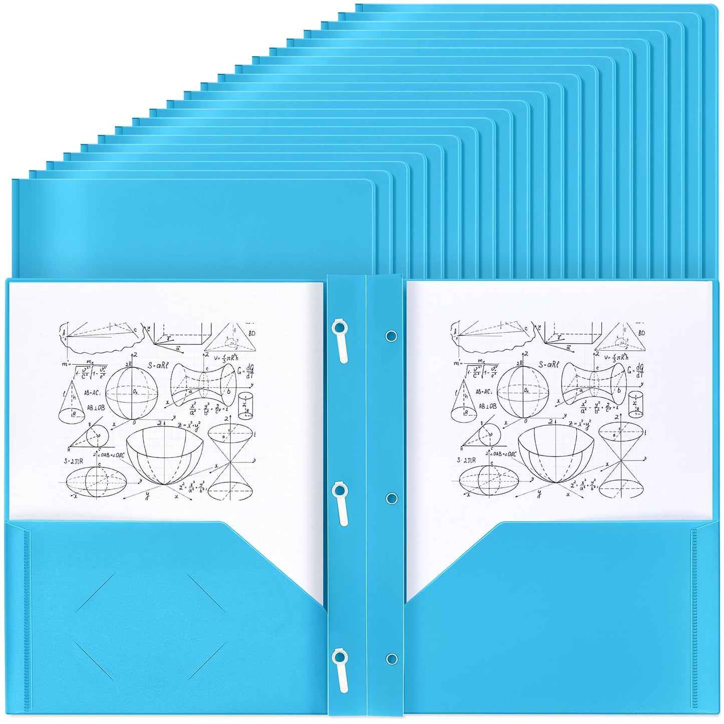 Lincia 100 Pcs Plastic Folders with Pockets and Prong Folders with Prongs 2 Pockets for Office, School for Students, Teachers, Office Workers(Light Blue)