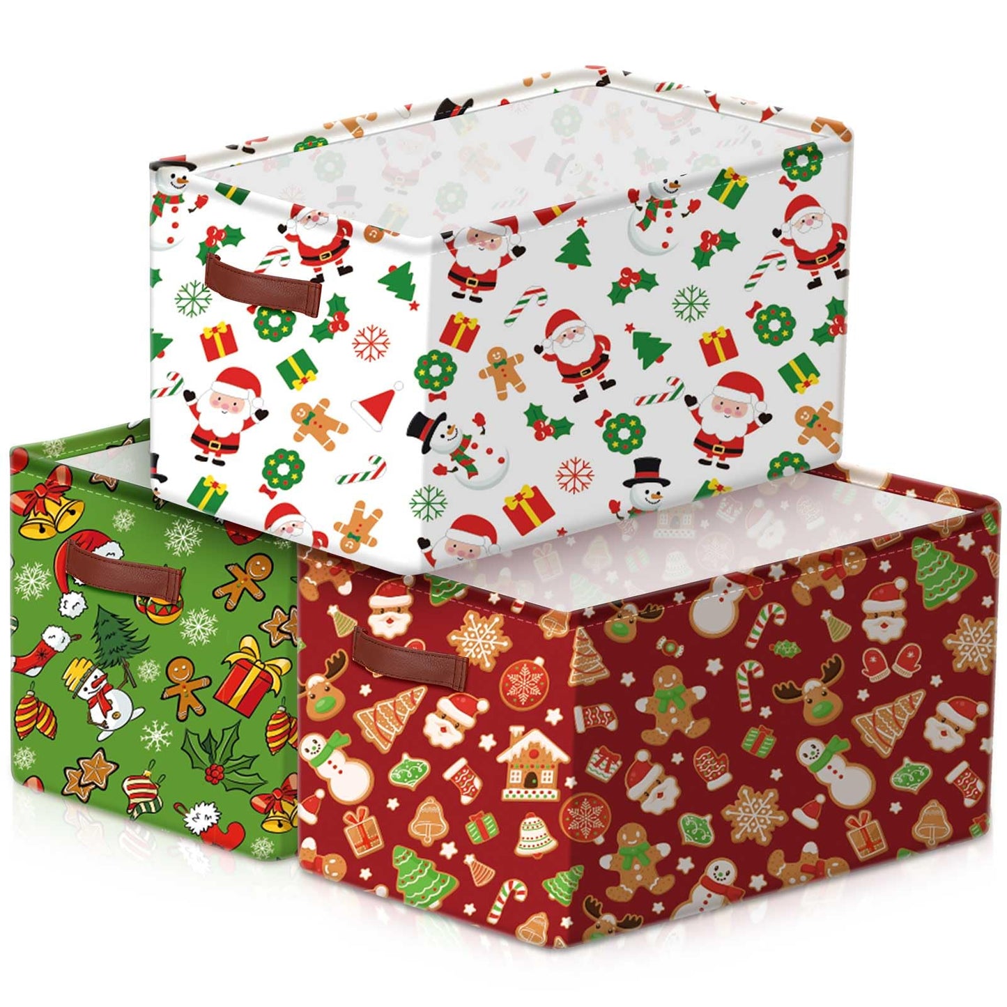 Boao 3 Pack Christmas Storage Baskets for Gifts Empty Collapsible Large Christmas Storage Bins, Canvas Laundry Basket with Handle Xmas Containers for Office Home Bedroom Clothes Toys Holiday Decor