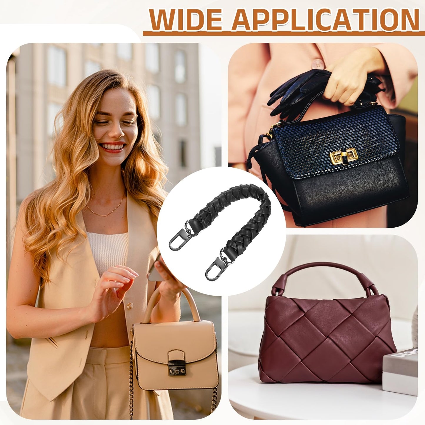 uxcell Leather Braided Purse Handle, 1Pc 31cm/12.2" Short Black Leather PU Braided Purse Strap Replacement Handle with Black Buckles for Underarm Bags, Handbags, Bucket Bags