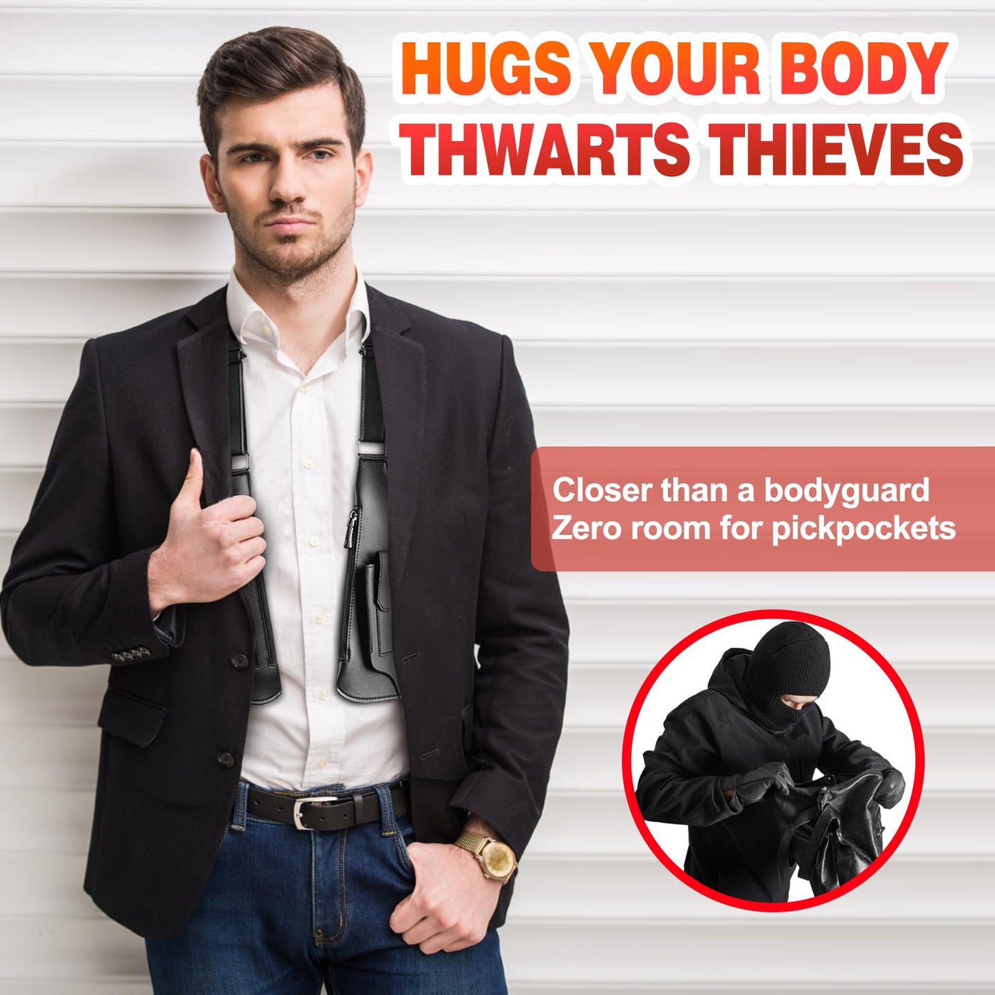 BIFENGSHUNCAI Double Shoulder Armpit Bagm, Mens Leather Shoulder Holster Bag with Anti-Theft Hidden Adjustable Strap Holster, Multi-Pocket Outdoor Water Resistant Crossbody Pack (Black)