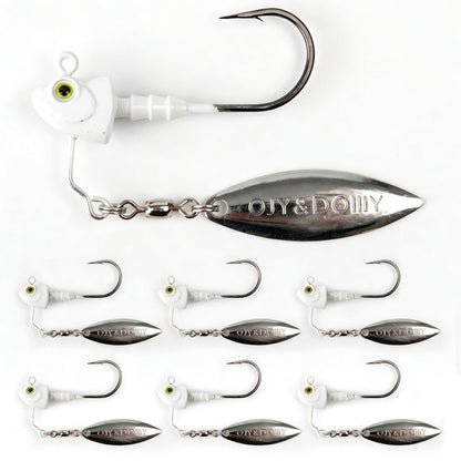 6-Pack Underspin Jig Heads with 100% Brass Blade (Never Rust) - 3/16oz, 1/4oz, 3/8oz, 1/2oz - Bass & Saltwater Fishing
