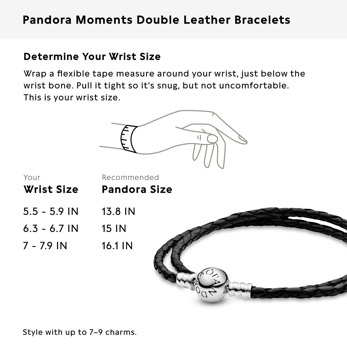 PANDORA Moments Double Woven Leather Bracelet with Silver Clasp - Sterling Silver Bracelet - Jewelry for Women - Includes Gift Box - 15