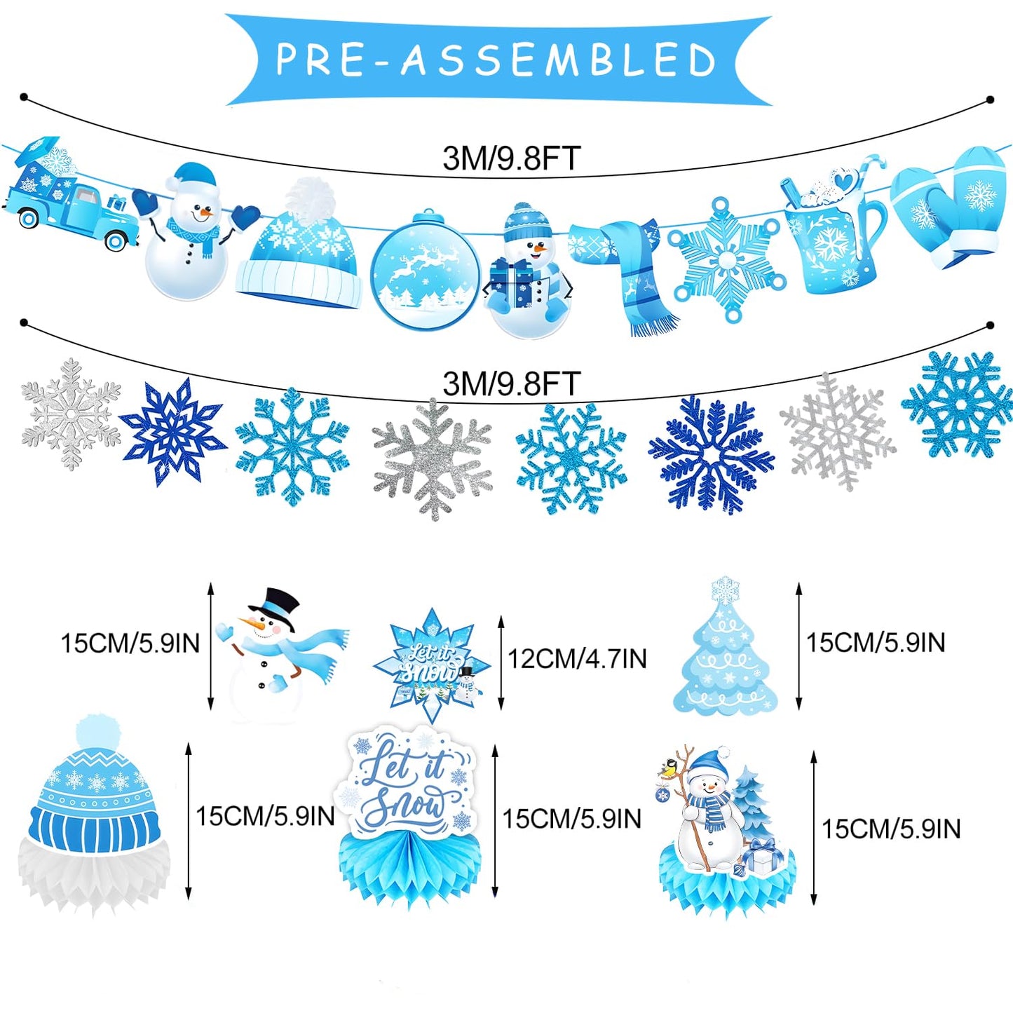 Winter Wonderland Party Decorations Winter-Themed Banner Snowflake Snowman Table Centerpieces Snowflake Frozen Ceiling Hanging Streamers for Wonderland Frozen Winter It's Snowing Party Supplies