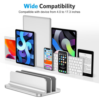 OMOTON [Updated Dock Version] Vertical Laptop Stand, Double Desktop Stand Holder with Adjustable Dock (Up to 17.3 inch), Fits All MacBok/Surface/Samsung/HP/Dell/Chrome Book (Silver)