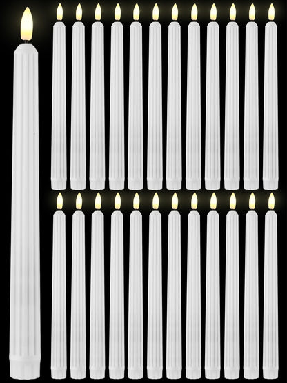 Treela 36 Pieces Flameless Taper Candles Flickering Faux LED Battery Operated Electric Fake Candles for Christmas Halloween Birthday Wedding Party(White,0.8x11 Inches,Roman Column)