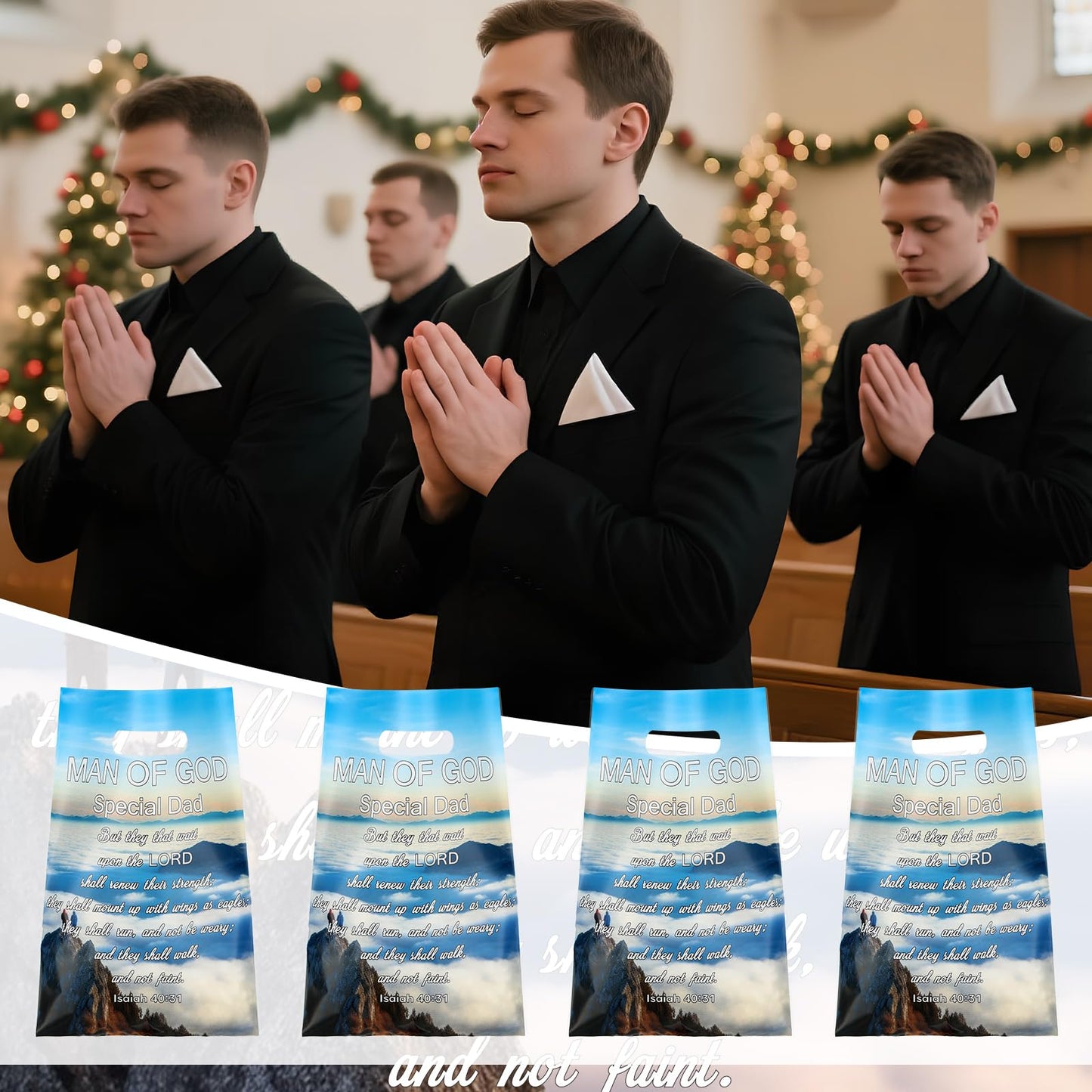 Yinder 120 Pcs Church Gift Bulk Plastic Religious Christian Welcome Treat Bags Goody Bags with Handles Bible Verse Gifts for Father's Day Father Christmas Church Party Supplies Party Favor Decoration