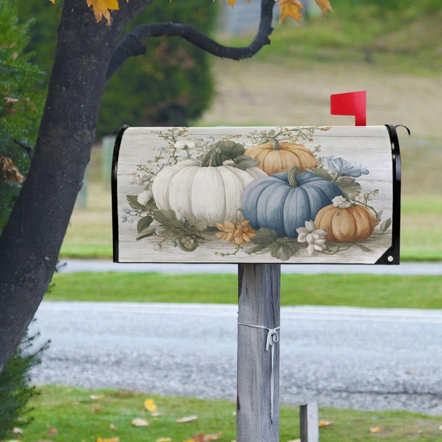 ALAZA Fall Blue Orange Grey Pumpkin2 Magnetic Mailbox Cover MailWraps Garden Yard Home Decor for Outside Standard Size-18"x 20.8"
