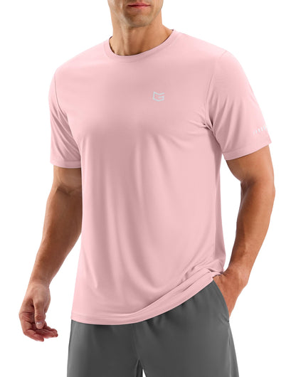 Men's Workout Breathable T-Shirts Dry Fit UPF 50+ Sun Shirts Quick Dry Cooling Tee for Athletic, Running, Hiking (Light Pink, 2XL)
