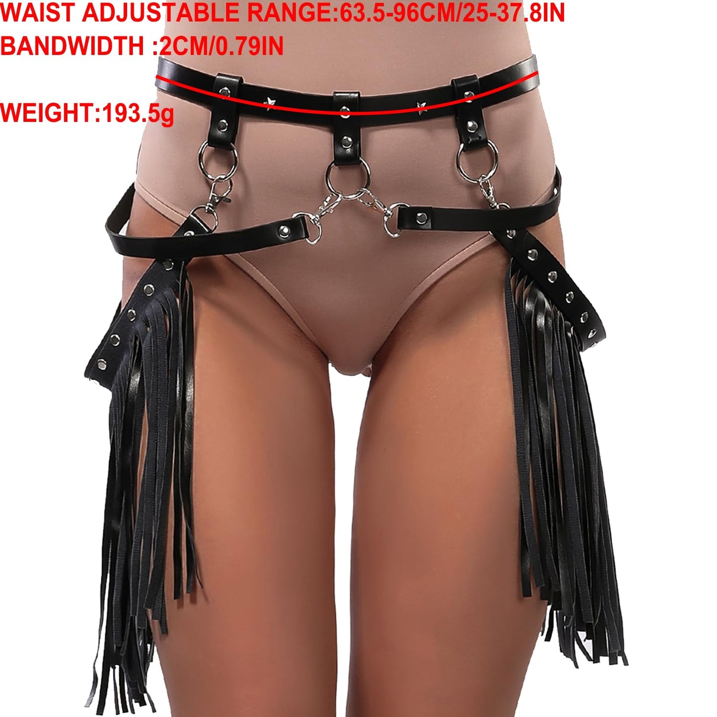 Body Harness Belt for Women | Leather Fringe Tassel Waist Chain | Gothic Cowgirl Western Chaps Style Belt | Rave Party Festival Nightclub Costume Accessories