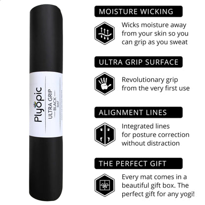 Plyopic. Ultra-Grip Pro Yoga Mat – EXTREME Non-Slip Performance - Dry & Wet Grip - Alignment Lines - Comfortable & Sweat Resistant - For Yoga, Pilates, Exercise, Workout, Bikram & Hot Yoga