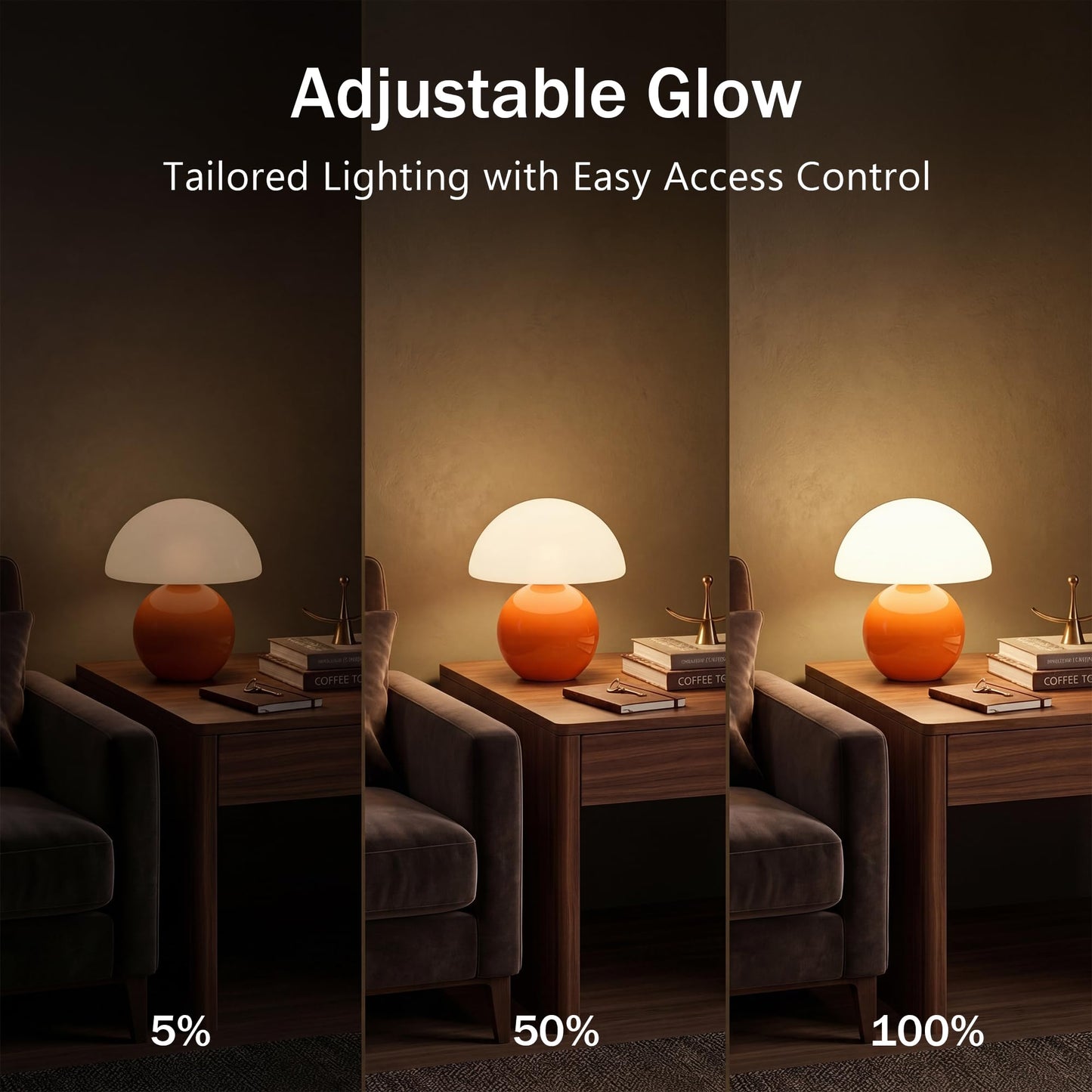 Dawnwake Mushroom Lamp Table Lamp for Bedroom,Desk Bedside Small Lamps for Living Room Night Stands,Mushroom Decor Cute Mini Modern Mid Century Lamps,Unique Aesthetic Home Living Room Decor(Orange)