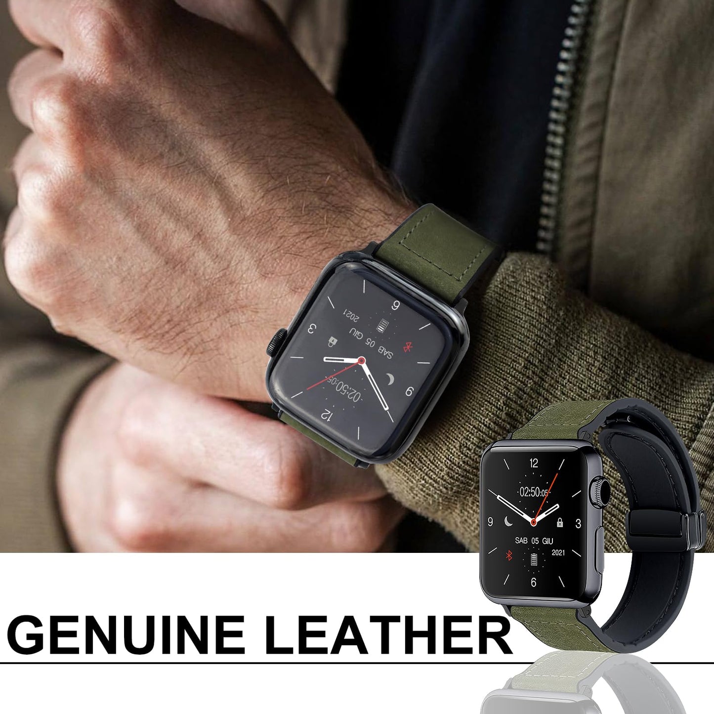 WestEagle Magnetic Leather Bands Compatible with Apple Watch 49mm 46mm 45mm 44mm 42mm(S3/2/1) for Men Women, Genuine Leather with Magnetic Buckle for iWatch Ultra1/2/3 Series SE11/10/9/8/7/6/5/4/3/2/1