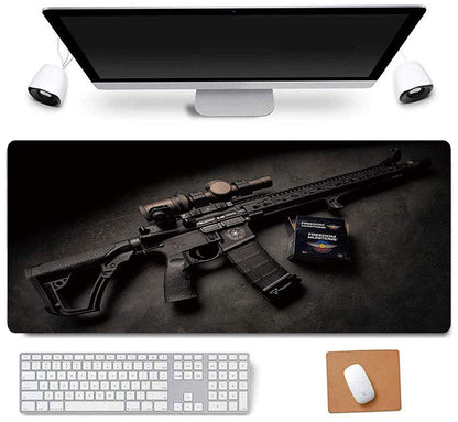 RTGGSEL 31.5x11.8 Inch Non-Slip Long Extended Large Gaming Mouse Pad with Stitched Edges XL Laptops Keyboard Mouse Mat (Black Gun)