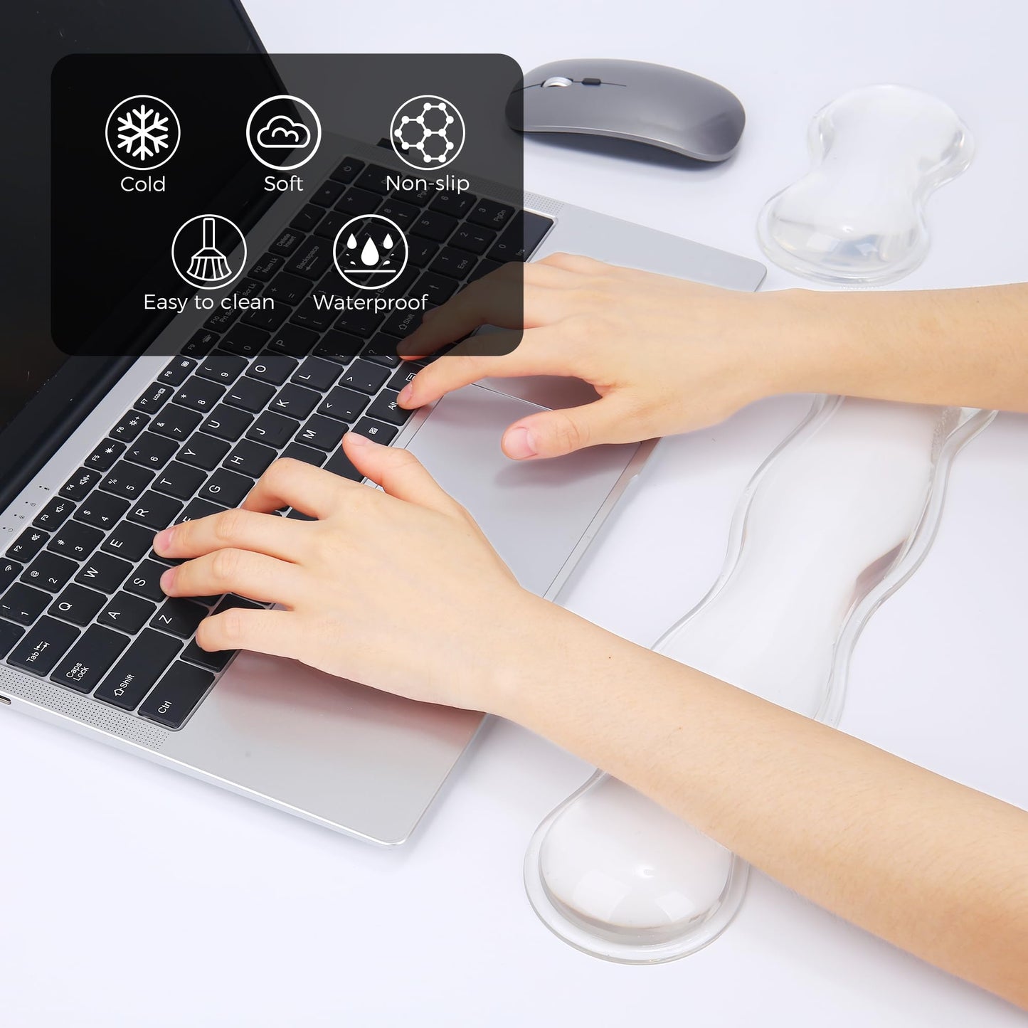 ABRONDA Gel Wrist Rest for Keyboard and Mouse, Wrist Rest for Keyboard, Mouse Wrist Support, Pain Relief, Cool Touch, Non-Skid, Keyboard and Mouse Wrist pad Set