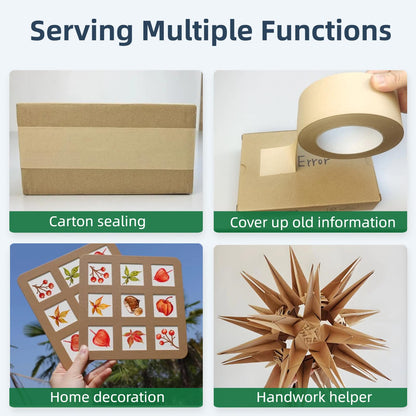 Hijelyn Eco-Friendly Brown Paper Packing Tape 66 Yards x 6 Rolls Recyclable Kraft Packaging Tape for Moving Shipping Mailing, Odorless and Quiet Box & Carton Sealing Packaging Supplies 2 Inch Width