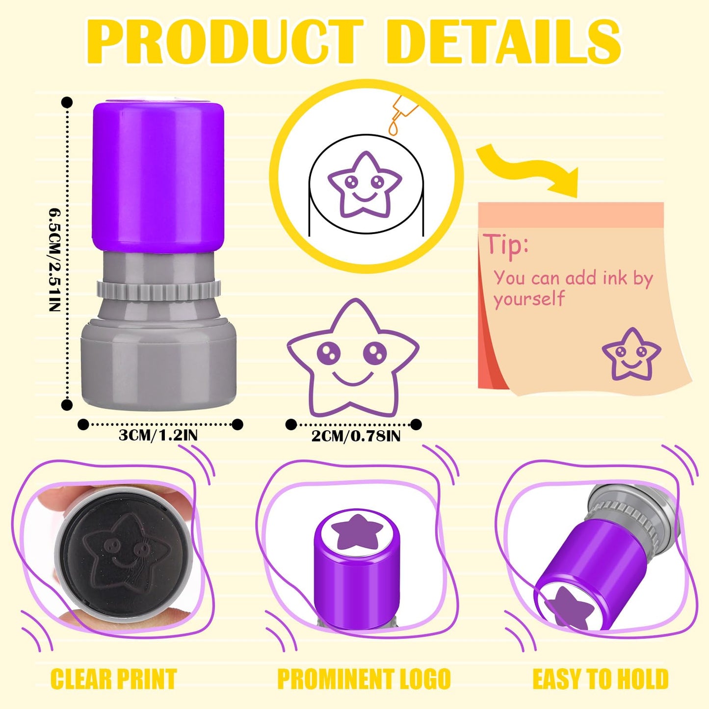 Yinder 24 Pcs Teacher Stamps for Classroom Self Inking School Classroom Stamps Gifts Bulk for Teachers Elementary Colorful Motivational Encouraging Supplies(Star)
