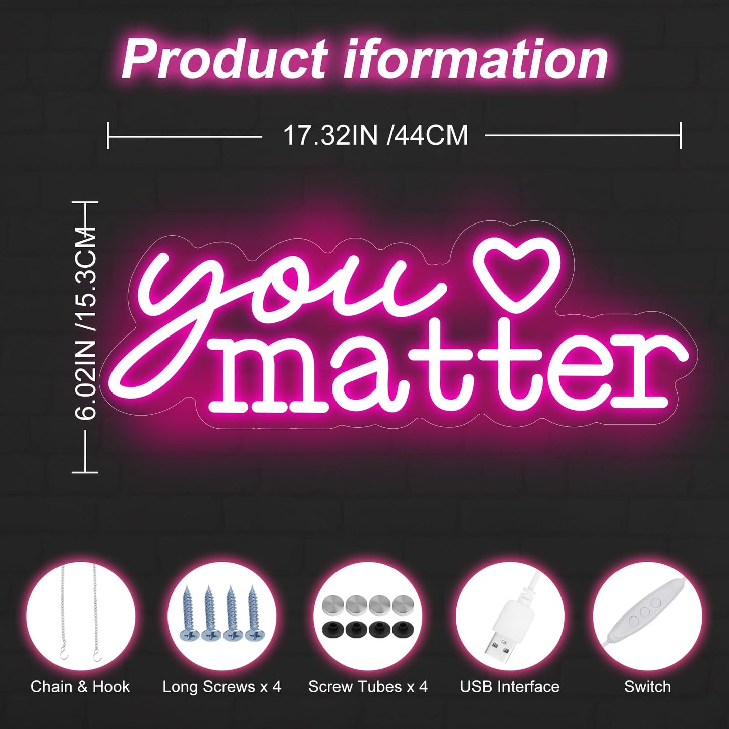 You Matter Neon Sign for Wall Decor, Positive Affirmation Art, Classroom Office Decor, Gift for Teacher, Encouraging Light, Pink Led Light for Bedroom, Club, Gifts For Birthday, Christmas Party Girls Gift