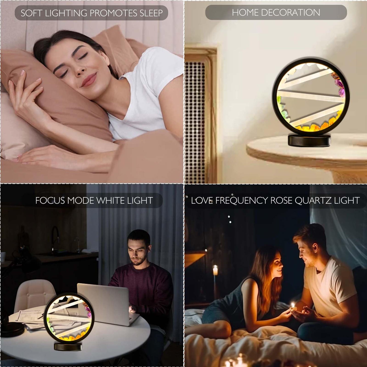 Runyangshi Crystal Table Lamp Night Light Natural Selenite & Colour Crystal Raw Stone Bedside Lamp with 3 Adjustable Light Colours Suitable for Home Decoration, Bedroom Office Desk Lighting